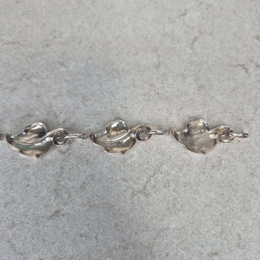 Danecraft Bracelet Sterling Silver Leaf Link Vintage Silver Women